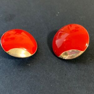 Coro Red and Silver Dome Clip-On Earrings